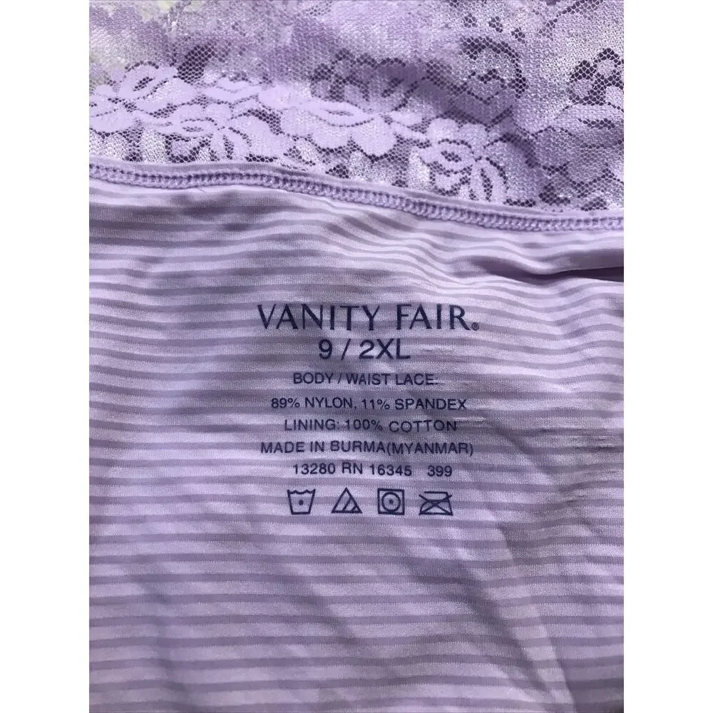 Women Vanity Fair 8/XL Purple Silky Smooth Flattering Lace Hi Cut Panties #13280